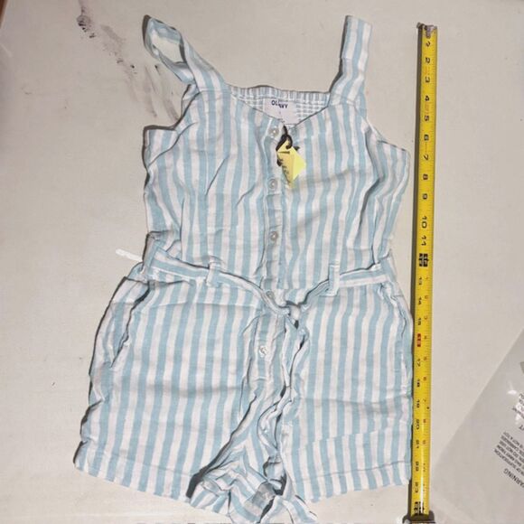 Old Navy | Girls Linen Striped Blue White Button Down Romper Jumpsuit Size L - Picture 11 of 12
